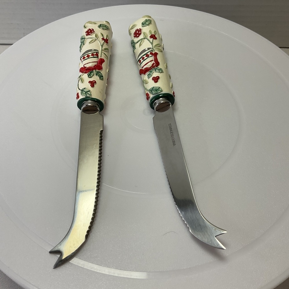 Vintage Pfaltzgraff Winterberry Cheese Knife Set Of 2 Stainless Steel